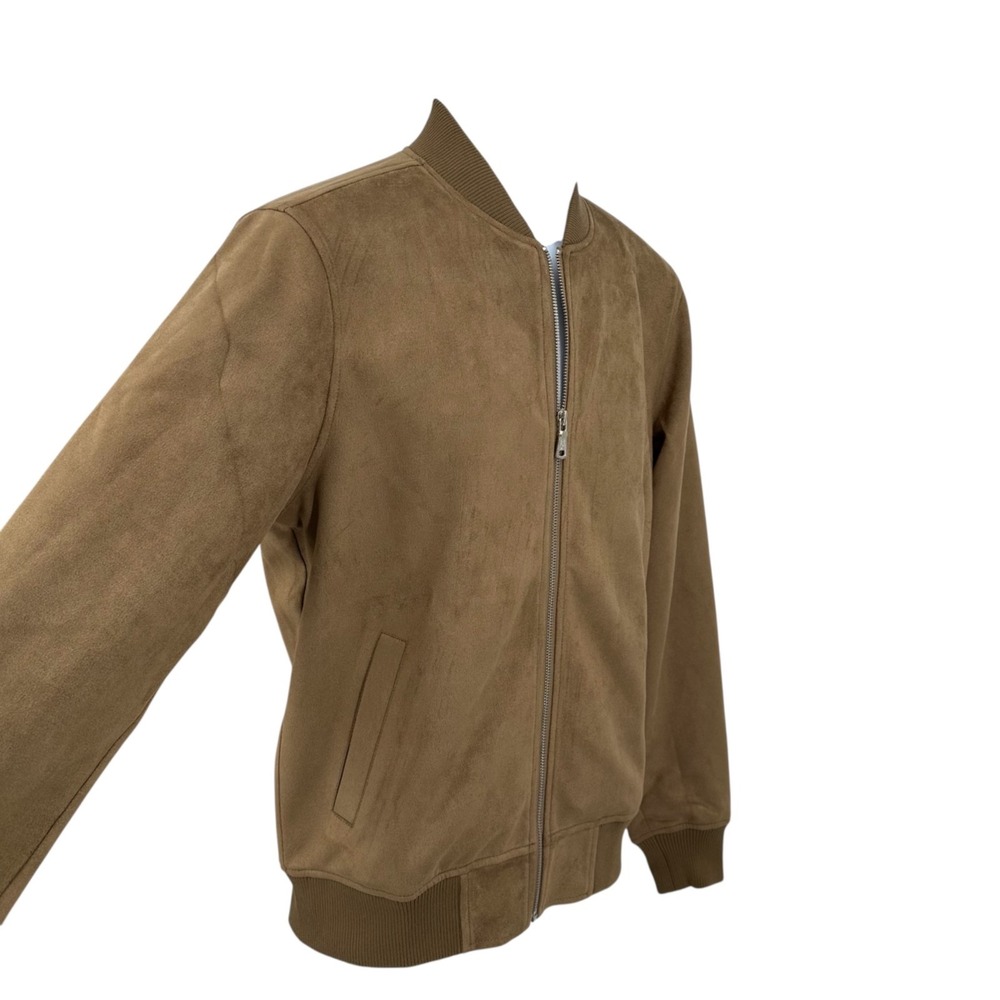 PX CLOTHING Brown Faux Suede Full Zipper Front Bomber Jacket‎ Men's Small